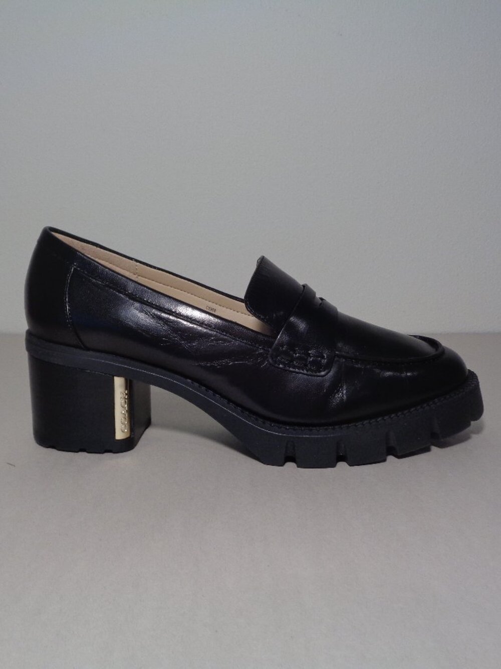 Coach Size 7.5 M / CORA LEATHER / Black / Heeled Penny Loafers Women's Shoes - Picture 2 of 16